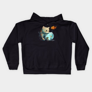 Purr-fect Catch: Cute Cat Fishing Artwork Kids Hoodie